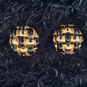 Vintage (80’s) “Reflexions” Chic Black & Gold Woven Metal Clip-On Earrings